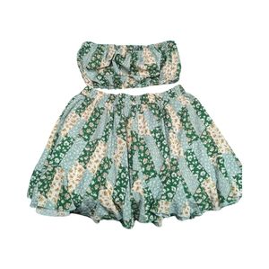 💚🩵SHEIN CURVE🩵💚2XL STRAPLESS TOP W/SKIRT GREENS/BLUES FLORAL PRE-LOVED